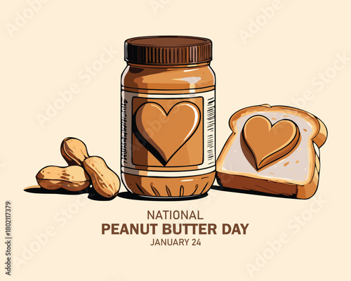National Peanut Butter Day stock images. Peanut butter in a bowl on the table still life stock photo. Peanut Butter Day Poster, January 24.