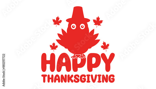 Cartoon turkey with hat and happy thanksgiving text on white background