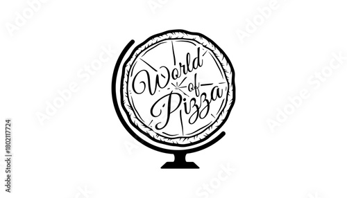 Illustration of a globe with a pizza inside and the words world of pizza