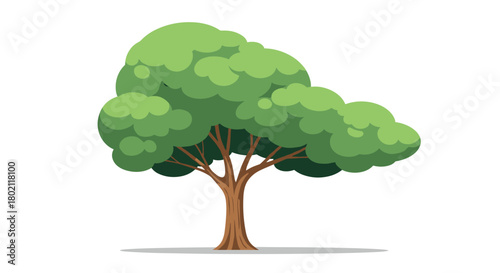 A vibrant illustration of a lush, green tree with a full canopy and sturdy brown trunk, perfect for nature scenes and springtime designs.