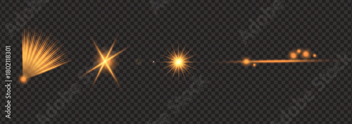 Golden lens flares and light streaks on a dark background