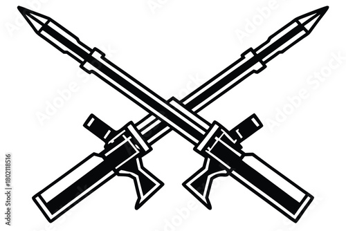 Two crossed swords in a bold black outline create a symbol of combat preparedness