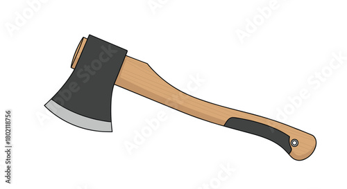 A detailed illustration of a modern felling axe with a dark gray head and a light wood handle, suitable for forestry or outdoor work.