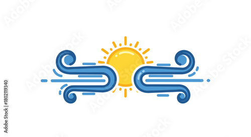 A vibrant illustration depicts a lightbulb radiating sunshine, framed by flowing blue lines suggesting wind or energy currents, symbolizing innovation and bright ideas.