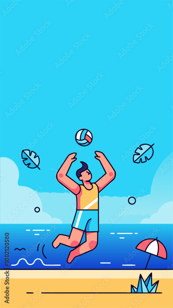 Obraz premium Man Playing Beach Volleyball vector illustration