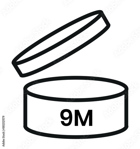 Period After Opening PAO label, symbol, icon logo. Cosmetic open period month 1M, 2M, 3M, 4M, 5M, 6M, 7M, 8M, 9M, 10M, 12M, 18M, 24M, 36M, 48M. Cream pack label for product packaging design.