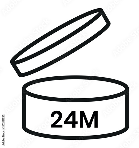 Period After Opening PAO label, symbol, icon logo. Cosmetic open period month 1M, 2M, 3M, 4M, 5M, 6M, 7M, 8M, 9M, 10M, 12M, 18M, 24M, 36M, 48M. Cream pack label for product packaging design.