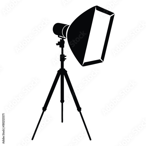 Black and white studio light with softbox isolated on white background for photography and videography Vector Art