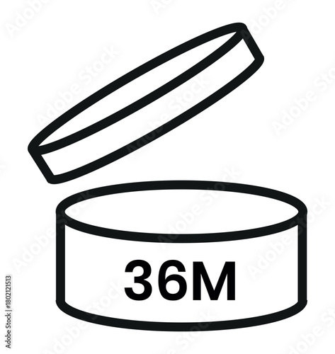 Period After Opening PAO label, symbol, icon logo. Cosmetic open period month 1M, 2M, 3M, 4M, 5M, 6M, 7M, 8M, 9M, 10M, 12M, 18M, 24M, 36M, 48M. Cream pack label for product packaging design.
