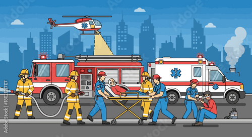 emergency, response, team, firefighter, paramedic, helicopter, 