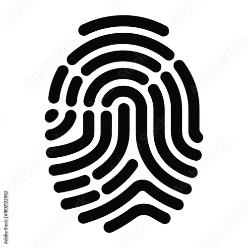 Fingerprint identification system for security and access control isolated on white background black and white vector illustration