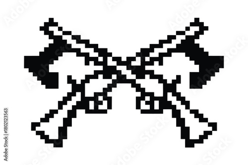 Tableau sur toile Two pixelated battleaxes create a bold, crossed emblem that is simple yet impact