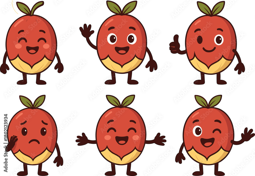 Fototapeta premium Cute Kawaii Fruits with Different Emotions and Poses