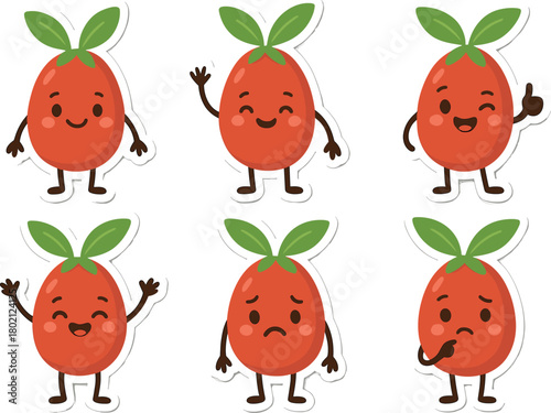 Cute Tomato Characters with Different Emotions