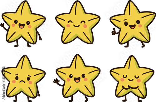 Cute cartoon star characters with different emotions