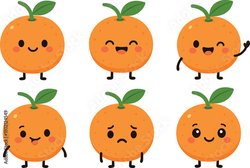 Cute cartoon oranges with different expressions