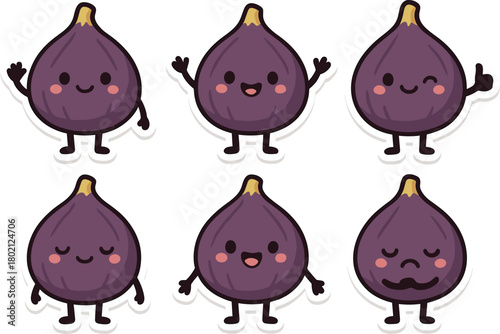 Cute cartoon figs with different expressions and poses