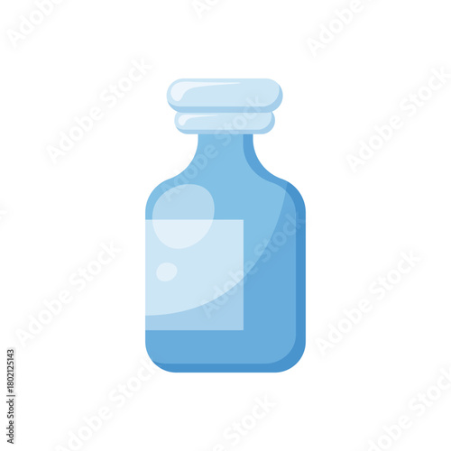 Medical blue bottle isolated on transparent background. Bottle for pills . Medical treatment and therapy. Medical tools. Single item. Cartoon flat style. Simple icon.  Vector illustration.