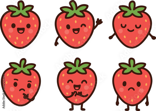 Kawaii Strawberries with Different Emotions and Poses