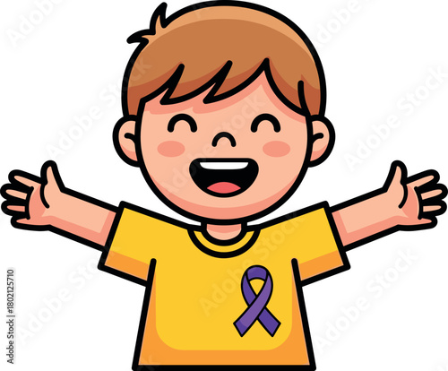 Happy child wearing purple ribbon for epilepsy awareness