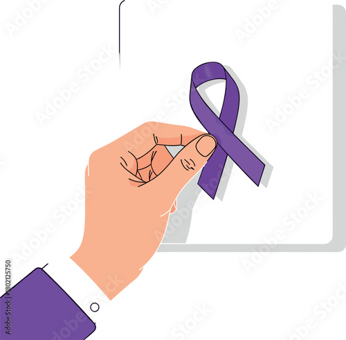 Purple ribbon for epilepsy awareness being placed on a board