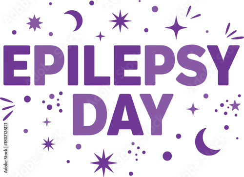 Purple Epilepsy Day Text with Sparkles and Moons
