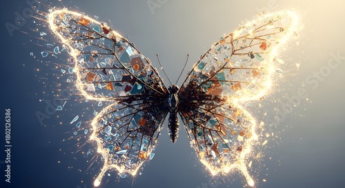 Colorful macro photo of a beautiful swallowtail butterfly in flight or isolated on a black or blue background