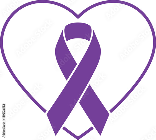 Purple Ribbon Heart Icon for Support and Awareness