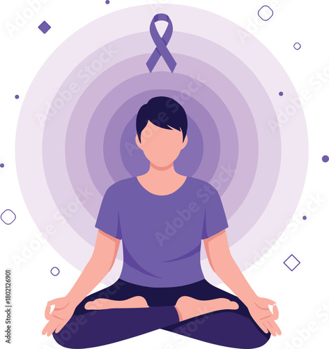 Person meditating with purple ribbon for epilepsy awareness