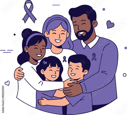 Family Hugging, Epilepsy Awareness Purple Ribbons, Love and Support
