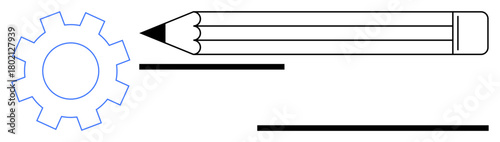 Gear and pencil together imply a balance of technical precision and creative design. Ideal for innovation, problem-solving, teamwork, product development, brainstorming, education, creativity. Simple