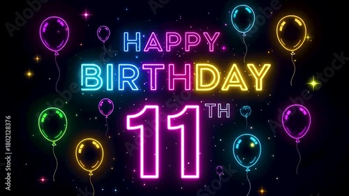 Electric neon vibes for a dazzling 11th birthday bash, glowing with balloons, stars, and joyful color bursts!