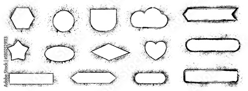 Spray paint frames with rough textured edges and bold handmade look. Each shape has unique splatter details and messy style