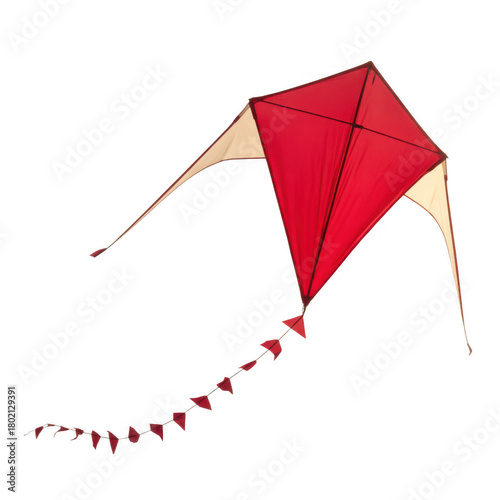 Red diamond kite with tail isolated on a transparent background