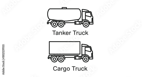 Simple line drawing of a tanker truck and a cargo truck illustration