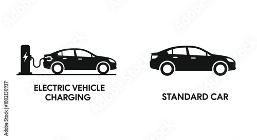 Comparison of an electric vehicle charging and a standard gasoline car
