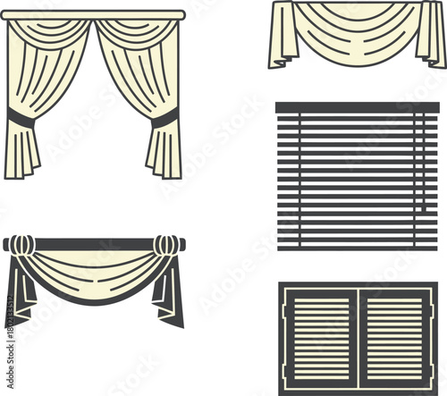 Window Treatment Icons Curtains, Blinds, Valance, Shutters