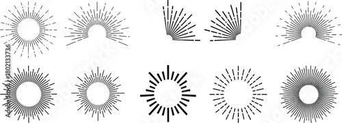 Collection of ornate abstract decorative sunburst and oval shaped black ink designs