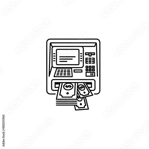 Modern Automated Teller Machine Dispensing Cash Money Bills.