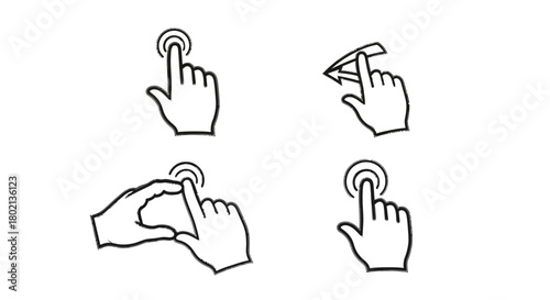 Simple hand gesture icons for touch screen navigation and interaction