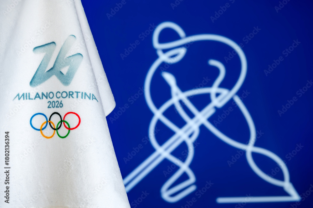 Fototapeta premium Ice hockey Blue Pictogram and Logo for Milan Cortina 2026 Winter Olympics, Official Winter Games Wallpaper