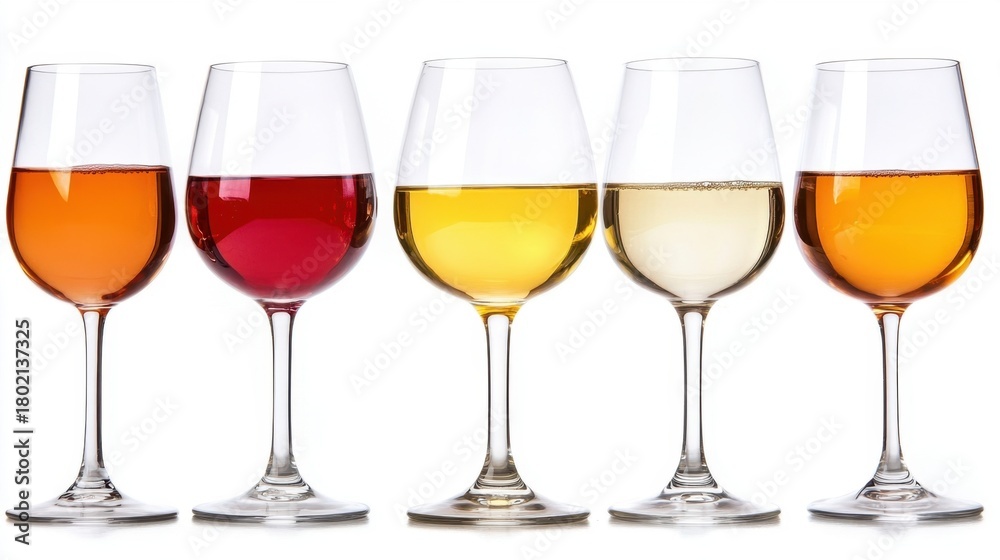 Fototapeta premium Five Wine Glasses A Colorful Selection.