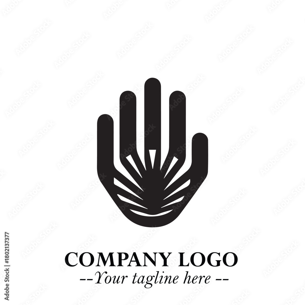Obraz premium Minimalist Black Hand Logo Symbol on White Background in Clean Modern Silhouette Style