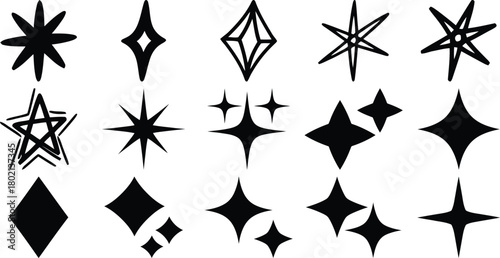Variety of star shapes design elements for graphic use and decoration