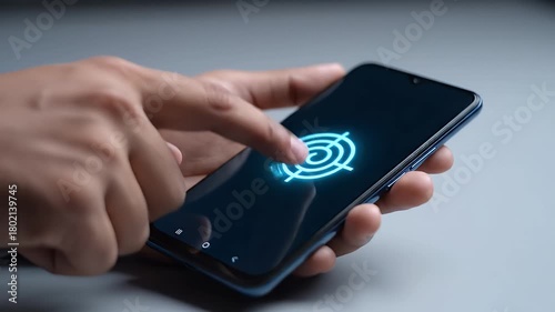 Wallpaper Mural Person Holding Blue Smartphone with Digital Target on Screen in Studio Lighting Displaying Technology and Precision Concept on Gray Background Torontodigital.ca
