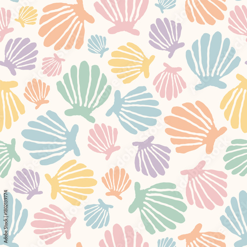 Seamless Repeating Pattern with Colorful Pastel Seashell Shapes