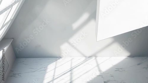 Minimalist Interior Wall With Natural Light Shadow Pattern And Textured Floor In White Room