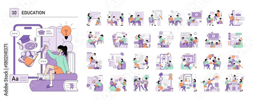 Educational Vector Illustration with AI Learning Interaction