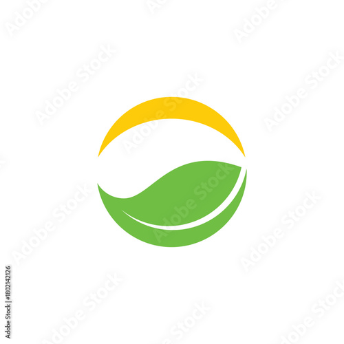 green leaf circle natural sun light logo vector