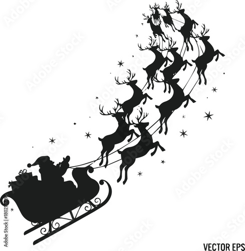 abstract grunge background Santa claus riding deer sleigh silhouette vector art .